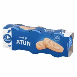 Paté de atún con aceite de girasol Carrefour pack de 3 unidades de 80 g.