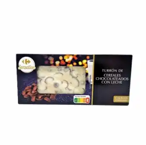 Turron de cereales chocolateados con leche Carrefour Sensation 180 g.