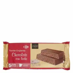 Turrón de chocolate con leche crujiente Carrefour sin gluten 250 g.