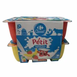 Petit de fresa y de fresa-plátano Carrefour Classic' sin gluten pack de 12 unidades de 60 g.