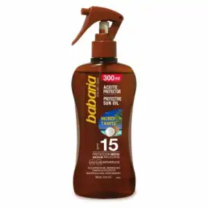 Spray aceite protector solar bronceador monoï tahiti SPF 15 Babaria 300 ml.