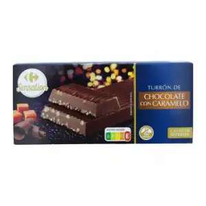 Turrón praliné de chocolate con caramelo Carrefour Sentation sin gluten 200 g.