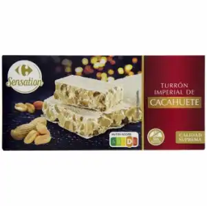 Turrón imperial de cacahuete Sensation Carrefour sin gluten 200 g.