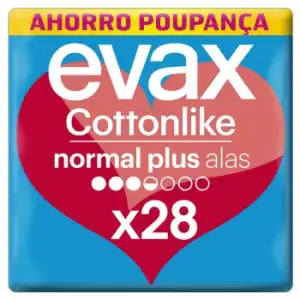 Compresas normal plus con alas Cottonlike Evax 28 ud.