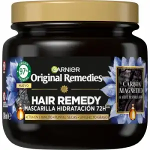 Mascarilla hidratante carbón magnético semilla negra puntas secas Original Remedies Garnier 340 ml.