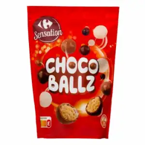 Bolitas tres chocolates Carrefour Sensation Choco Ballz sin gluten doy pack 200 g.