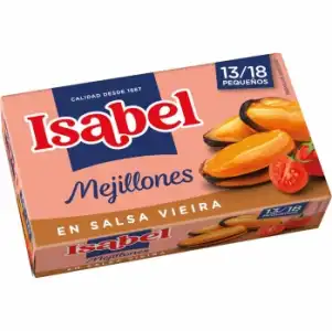 Mejillones en salsa vieira 13/18 Isabel sin gluten y sin lactosa 69 g.