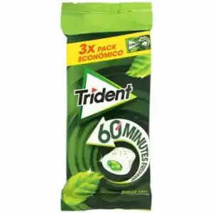 Chicles sabor hierbabuena sin azúcar 60 minutos Trident pack de 3 unidades de 22 g.