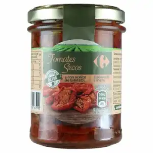 Tomates secos con aceite de oliva y girasol Carrefour 120 g.