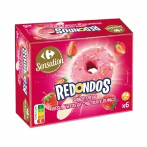 Bombón helado redondo fresa Carrefour Sensation sin gluten 6 ud.