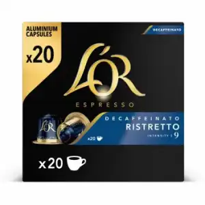 Café ristretto descafeinado en cápsulas L'Or Espresso compatible con Nespresso 20 unidades de 5,2 g.