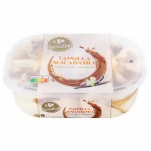 Helado de vainilla y macadamia con salsa de caramelo Carrefour Sensation 900 ml.