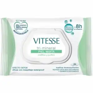 Toallitas desmaquillantes piel mixta efecto detox Vitesse Mineral 25 ud.