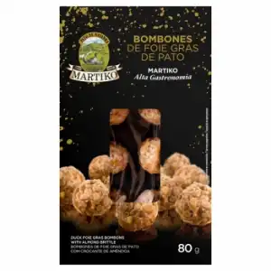 Bombones de foie gras de pato recubiertas de crocanti de almendra Martiko sin gluten sin lactosa 100 g.