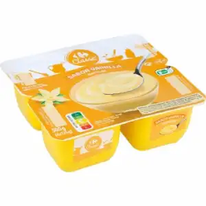 Natillas de vainilla Carrefour Classic' pack de 4 unidades de 125 g.