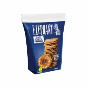 Snacks pretzels planos con sal marina Elephant 80 g.