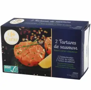 Tatar de salmon congelado Extra Carrefour 2x70 g.