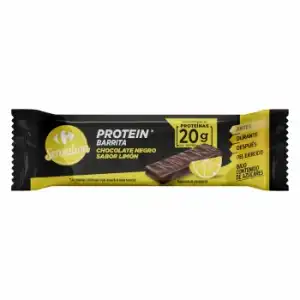 Barrita de proteína con chocolate negro sabor limón Carrefour Sensation 45 g.