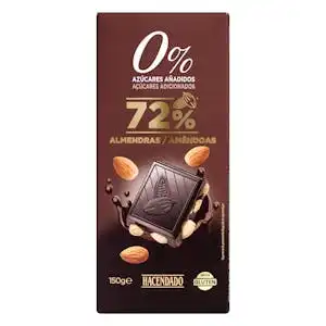 Chocolate negro 72% de cacao Hacendado con almendras enteras Tableta 0.15 kg