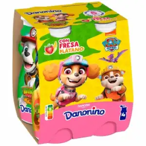 Yogur líquido de fresa y plátano Danone Danonino pack de 4 unidades de 100 g.