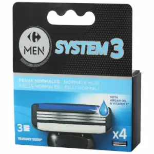 Recambios maquinilla para hombre 3 hojas System 3 Carrefour Men 4 ud.