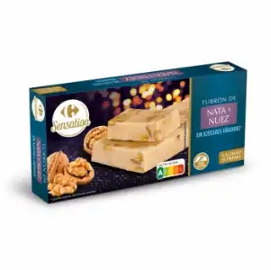 Turrón de nata y nuez sin azúcar añadido Carrefour Sensation sin gluten 200 g.