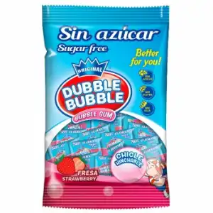 Chicle sabor fresa Dubble Bubble sin gluten, sin lactosa y sin azúcar 85 g.