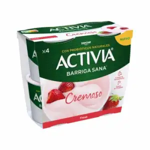 Bífidus cremoso de fresa barriga sana Danone Activia sin gluten pack de 4 unidades de 115 g.