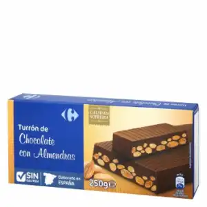 Turrón de chocolate con almendras Carrefour sin gluten 250 g.