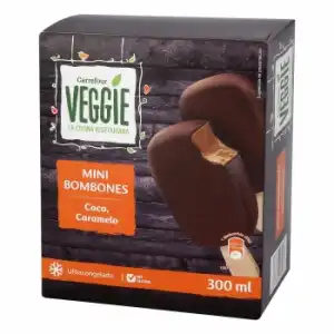 Mini bombón de coco con caramelo Carrefour Veggie sin gluten pack de 6 unidades de 50 ml.