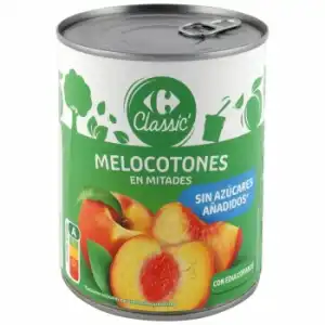 Melocotón mitades en almibar sin azúcar añadido Classic Carrefour 480 g.