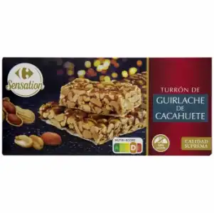 Turrón guirlache de cacahuete Carrefour Sensation sin gluten 150 g.