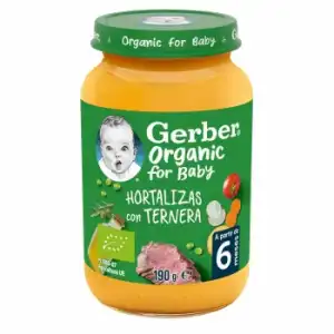 Tarrito de hortalizas con ternera desde 6 meses ecológico Gerber sin gluten 190 g.