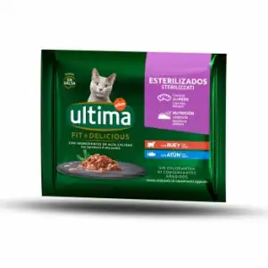 Comida húmeda buey y atún para gato adulto esterilizado Última Cat Wet & Delicious 4x85 g.