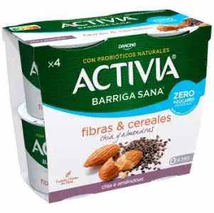 Yogur bífidus desnatado semillas con chía y almendras sin azúcar añadido Danone Activia pack de 4 unidades de 120 g.