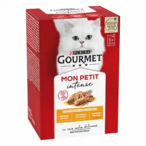 Comida húmeda de pato, pollo y pavo para gato adulto Purina Gourmet Mon Petit 6x50g.