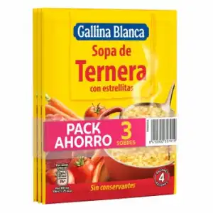 Sopa de ternera con estrellitas Gallina Blanca pack de 3 sobres de 74 g.