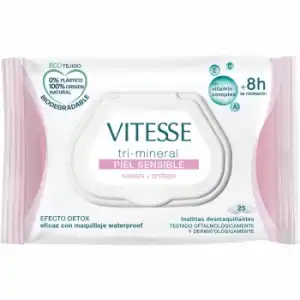 Toallitas desmaquillantes piel sensible efecto detox Vitesse Mineral 25 ud.