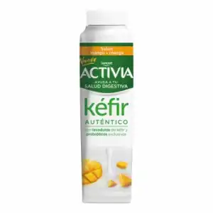 Leche fermentada aromatizada con sabor a mango, con bifidobacterias y gránulos de kéfir Activia Danone 320 g.