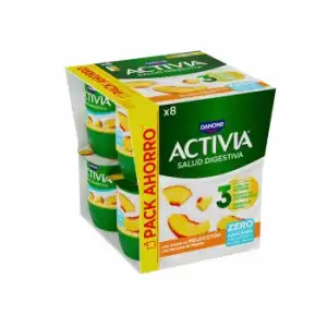 Yogur de Melocotón 0% Activia Danone sin gluten pack de 8 unidades de 120 g.