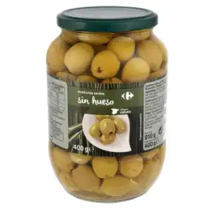 Aceitunas verdes manzanilla sin hueso Carrefour 400 g.