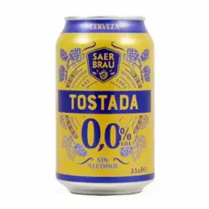 Cerveza tostada Saer Brau 0,0 sin alcohol lata 33 cl.