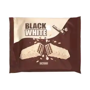 Barritas de barquillo Black & White Hacendado bañadas de cobertura blanca Paquete 0.141 kg