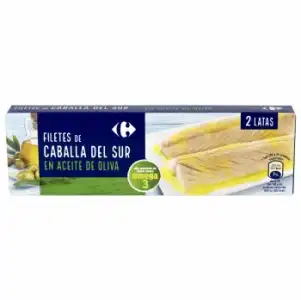 Filetes de caballa del sur en aceite de oliva Carrefour pack de 2 latas de 65 g.