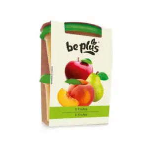 Preparado de manzana, pera y melocotón desde 6 meses Be Plus sin gluten pack de 2 unidades de 200 g.