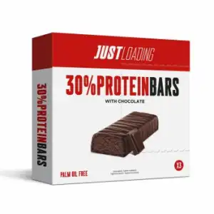 Barrita de proteínas sabor chocolate intenso Just Loading pack de 3 unidades de 30 g.