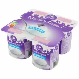 Leche fermentada natural Carrefour No Lactosa sin lactosa pack de 4 unidades de 125 g.