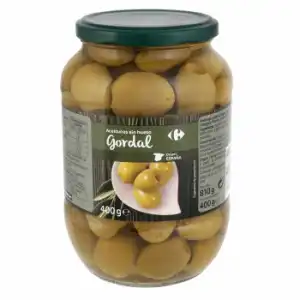 Aceitunas verdes gordal sin hueso Carrefour 400 g.