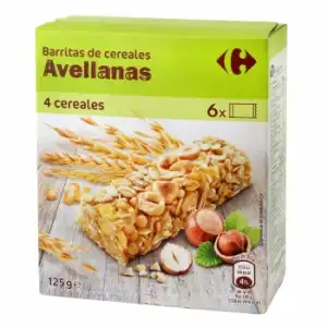 Barritas de cereales con avellana Carrefour 125 g.