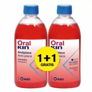 Enjuague bucal antiplaca Kin pack de 2 unidades de 500 ml.